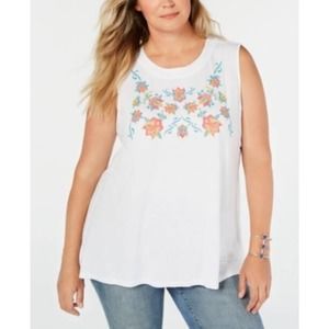 2X Womens Style & Co Plus White Printed Neck Casual Top